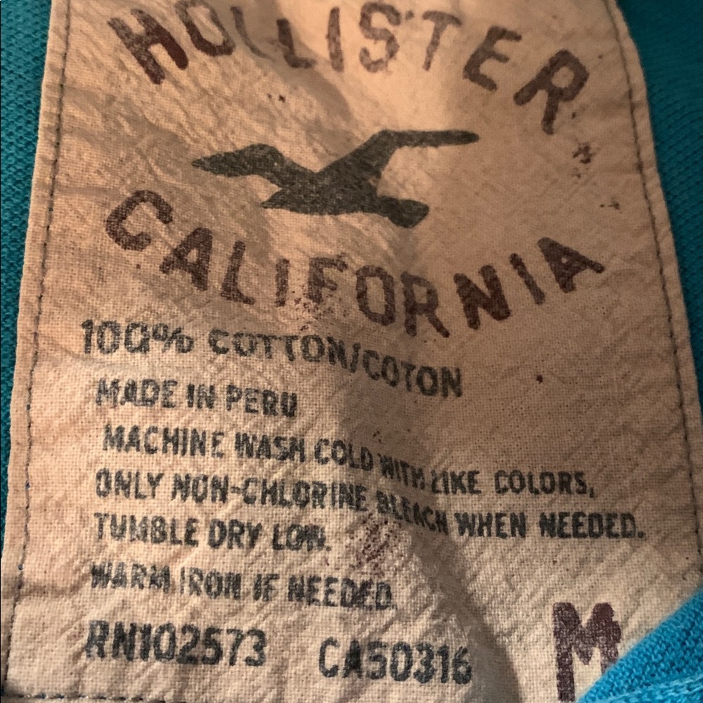 Hollister Men's Polo Shirts - Aqua Blue and Charcoal Gray - Picture 2 of 3